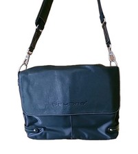 Bellino Beyond Laptop Computer Book Bag black leather & sliver-tone accents EUC picture