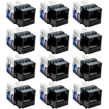 12 Pcs Cat6 RJ45 Network LAN Ethernet Keystone Jack 110 Punch Down Snap In Black picture