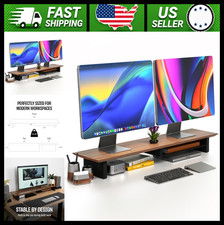 42-Inch Walnut Solid Wood Dual Monitor Stand Riser Desk Shelf picture