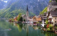 Landscape austria hallstatt idyllic water church market Custom Gaming Mat Desk picture
