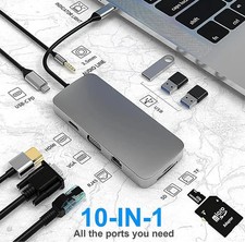 10 In 1 Multiport HUB USB-C Adapter HDMI VGA USB 3.0 RJ45 SD TF Card Audio Jack picture