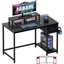 Compact Computer Desk W/ Adjustable Monitor Stand Storage Drawer & Hooks New picture