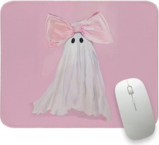 Pink Bows Ghost Small Mouse Pad，Cute Halloween Gaming Mouse Pad，Non-Slip Rubber picture