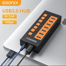 IDsonix 7Port USB 3.0 High Speed HUB+ AC Power Adapter Black + USB Cable USA picture