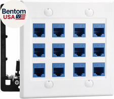 12 Port Ethernet Wall Plate, Cat 6, Wall Outlet, RJ45 Female to Female Keystone picture