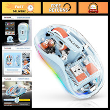 Transparent Wireless Mouse - Tri-Mode Bluetooth & 2.4GHz, Ergonomic Design, Blue picture