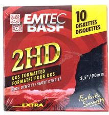 BASF 2HD Emtec Diskettes DOS Formatted Sealed Box of 10 High Density 3.5