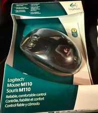 Logitech M110 Full Size Mouse Black Wired Brand New & Sealed Plug & Play Smooth picture