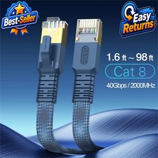 UGOURD Cat 8 Flat Ethernet Cable 40Gbps 2000MHz Braided RJ45 LAN Patch Cord picture