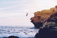Landscape nature jumping cliff sea men Custom Gaming Mat Desk picture