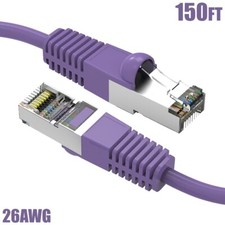 150FT Cat5e RJ45 Network LAN Ethernet FTP Cable Shield Copper Wire 26AWG Purple picture