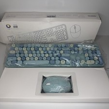 MOFII Wireless Retro Keyboard Mouse Set Blue Colorful Full Size for PC Laptop picture