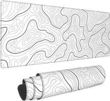 Abstract Topographic Map White Grey Black Gaming Mouse Pad Long Mouse Pad Large picture