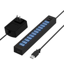 SABRENT 13 Port High Speed USB 2.0 Hub with Power Adapter and 13-PORT, Black  picture