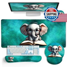 LIMKRIAN Large Desk Mat Set Mouse Pad with Wrist Rest Cute Elephant picture