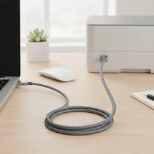 20FT USB 2.0 Printer Cable - Tangle-Free Nylon Braided Cord for Multiple Devices picture