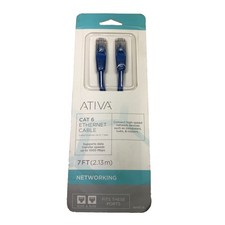 ATIVA CAT 6 Ethernet Cable 7 FT 1000 Mbps Blue Includes Two Male RJ45 Plugs- New picture