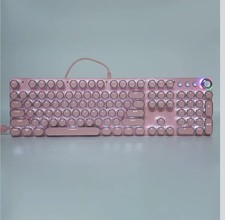 Pink Retro Mechanical Gaming Keyboard RGB LED USB Wired Round Keycaps New Open B picture