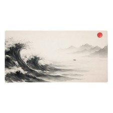 Japanese Great Wave Ink Mouse Pad XXL Extended Desk Mat 36x18 Zen Art Non-Slip picture