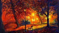 Landscape  art trees painting park bench lamp fall Custom Gaming Mat Desk picture