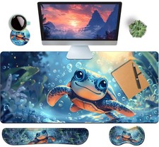 HaoSiTeck 4-Pc Large Mouse Pad Set Turtle Anime Design w/ Wrist Rests & Coaster picture