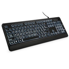 Large Print Backlit USB Wired Full Size Keyboard White LED Compatible Windows picture