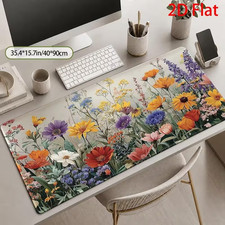 Floral Desk Mat Computer Flowers Mat Large Keyboard Mouse Pad Stitched Edges Gir picture