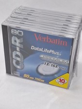 (10)  Verbatim 80 minute 700MB DataLifePlus In Cases Blank CDR Disc New Azo Blue picture