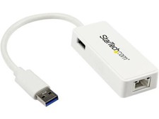 StarTech USB31000SPTW USB 3.0 to Gigabit Ethernet Adapter NIC w/ USB Port - Whit picture