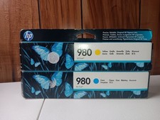 (2) HP 980 Inkjets 1 Cyan 1 Yellow Cartridges D8J09A D8J07A Exp 2016 2018 picture
