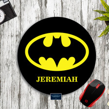 BATMAN BLACK & YELLOW  LOGO PERSONALIZED YOUR NAME CUSTOM ROUND MOUSE PAD MAT picture