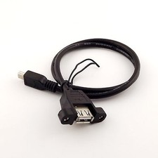10x Mini USB 5 Pin Male to USB 2.0 A Female Socket Panel Mount Cable 1.5FT Black picture