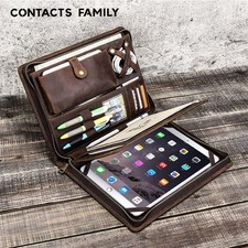 Crazy Horse Leather Folio Case for iPad Pro 10.5 Inch Pencil Holder Zipper Bag picture