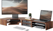Dual Monitor Stand, 2-Tier Corner Monitor Riser with Drawer and Slide-Out Tray, picture