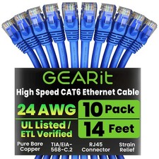 GEARit Cat 6 Ethernet Patch Cable 14 ft Blue 10 Pack picture
