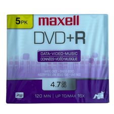 Maxell DVD+R 4.7GB 120 Min 16x Recordable Blank Media 5 Pack New Sealed picture