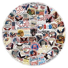 60PCS 250th Anniversary USA Stickers, America 250 Patriotic Vinyl Multicolor picture
