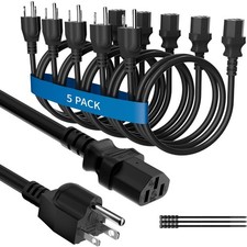Computer TV Monitor Replacement Power Cord 4 Ft/5 Pack, 3-Prong AC Universal ... picture