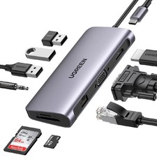 UGREEN 10-in-1 USB-C Hub HDMI VGA RJ45 PD SD/TF USB 3.0 AUX Dock Adapter picture