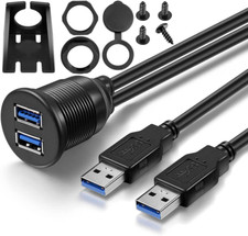 2 Ports Dual Usb 3.0 Male to Usb 3.0 Female Aux Flush Mount Car 3 Feet Extension picture