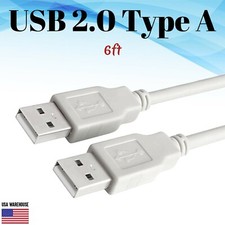 6ft USB 2.0 Type A Male to A Male White Cable - High Speed Data Transfer Charger picture