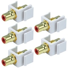 5 Pcs Audio Video RCA Keystone Jack AV Coupler Wall Plate w/ Red Center White picture