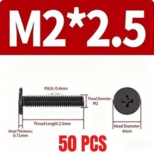 50pcs M2x.2.5mm Laptop Notebook Computer Screws Phillips Head Bolt Screw Black picture