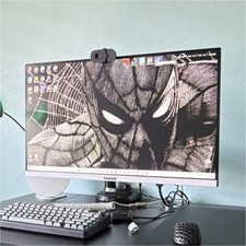Blue Tower Gaming Desktop Setup RGB Lighting Monitor Keyboard Mouse Webcam Desk picture
