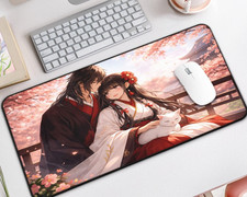 Anime Sakura Desk Mat, Large Non-slip Mouse Pad with Couple & Sakura Design picture