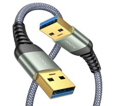 AINOPE USB-USB Cable USB 3.0 A-A Male-Male Cable [Never Breaks] 6.6ft/Grey 1pc picture