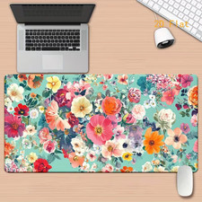 Floral Desk Mat Computer Flowers Mat Large Keyboard Mouse Pad Stitched Edges Gir picture
