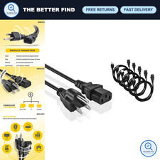5 Pack Universal AC Power Cords - 1ft 3 Prong Replacement for PC, Monitor, TV & picture