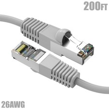 200FT Cat5e RJ45 Network LAN Ethernet FTP Cable Shielded Copper Wire 26AWG Gray picture