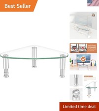 Clear Glass Computer Monitor Riser / Triangle Desktop Universal Corner Stand ... picture